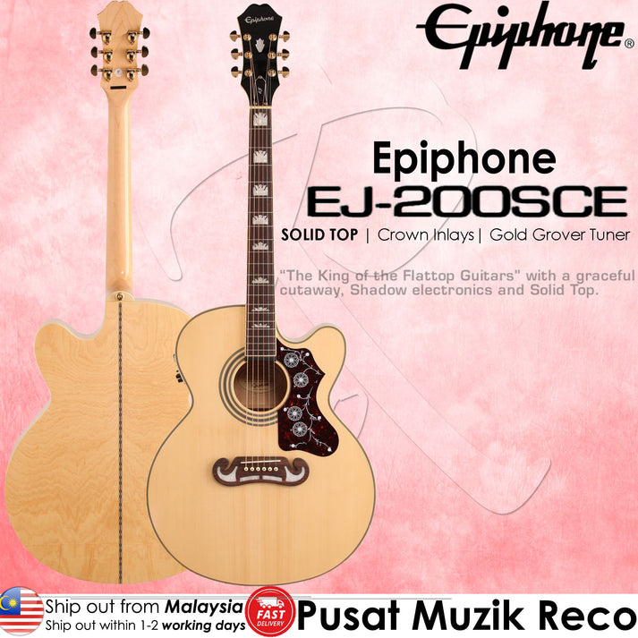 Epiphone Ej 200sce Vintage Natural Super Jumbo Acoustic Electric Guitar Reco Music Malaysia 3121