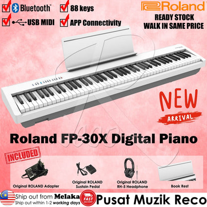 Roland FP-30X 88 keys White Digital Piano W/ RH-5 Headphone & DP-2 Pedal - Reco Music Malaysia