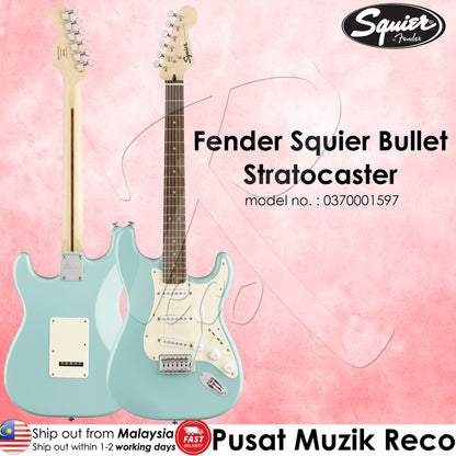 Fender Squier 0370001597 Bullet Stratocaster Electric Guitar With Tremolo (Tropical Turquoise) - Reco Music Malaysia