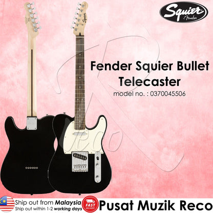 Fender Squier 0370045506 Bullet Telecaster Electric Guitar Laurel Fingerboard, Black - Reco Music Malaysia