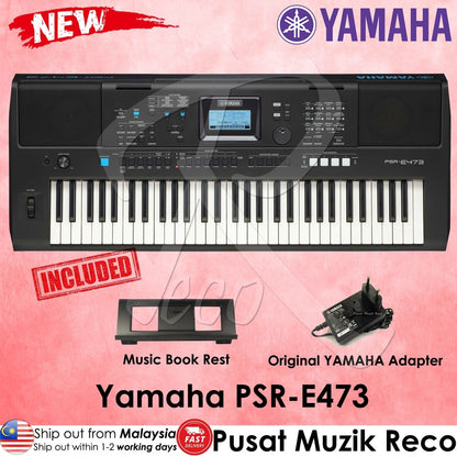 Yamaha PSR-E473 61 Keys Portable Keyboard with Original Adapter & Music Rest - Reco Music Malaysia