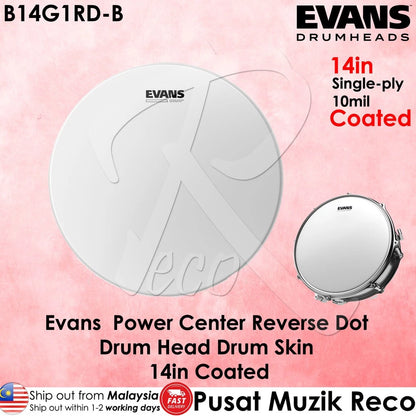 Evans B14G1RD-B Power Center Reverse Dot COATED 14-inch Snare Drumhead Tom Drum Head Drumskin Drum Skin - Reco Music Malaysia