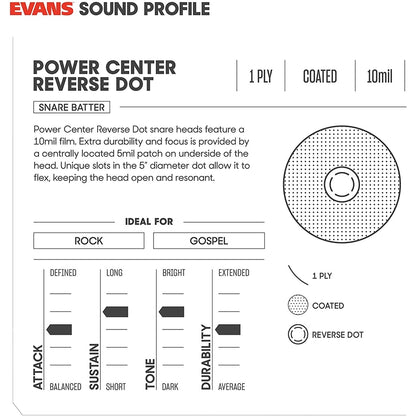 Evans B14G1RD-B Power Center Reverse Dot COATED 14-inch Snare Drumhead Tom Drum Head Drumskin Drum Skin - Reco Music Malaysia