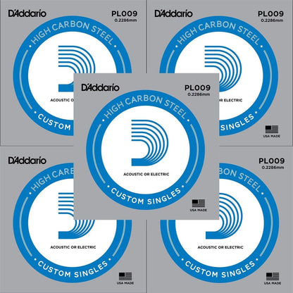 D'Addario PL009 Guitar Single String Plain Steel 009 Electric Guitar 1st String (Set Of 5) - Reco Music Malaysia