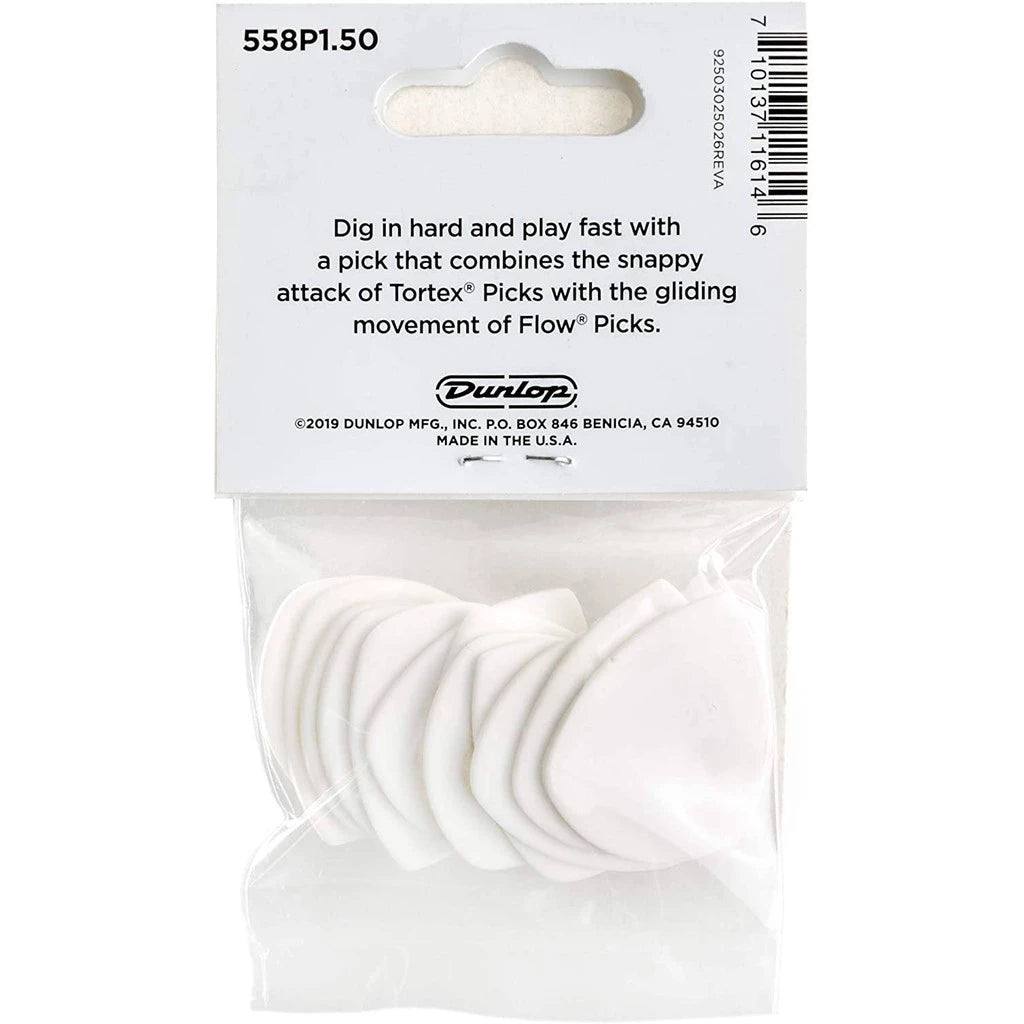 Jim Dunlop 558P150 Tortex Flow Standard 1.50mm Guitar Picks Player Pack, White (12pcs) - Reco Music Malaysia