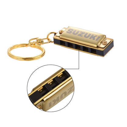 Suzuki MINI Harmonica Keychain Harmonica 5 Holes 10 Tone C Key, Golden - Reco Music Malaysia