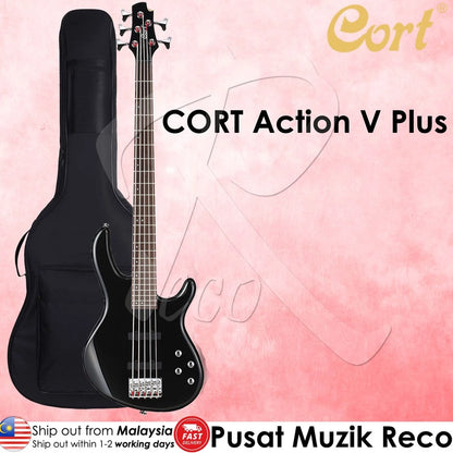 Cort Action V Plus BK 5 String Bass Guitar Black - Reco Music Malaysia