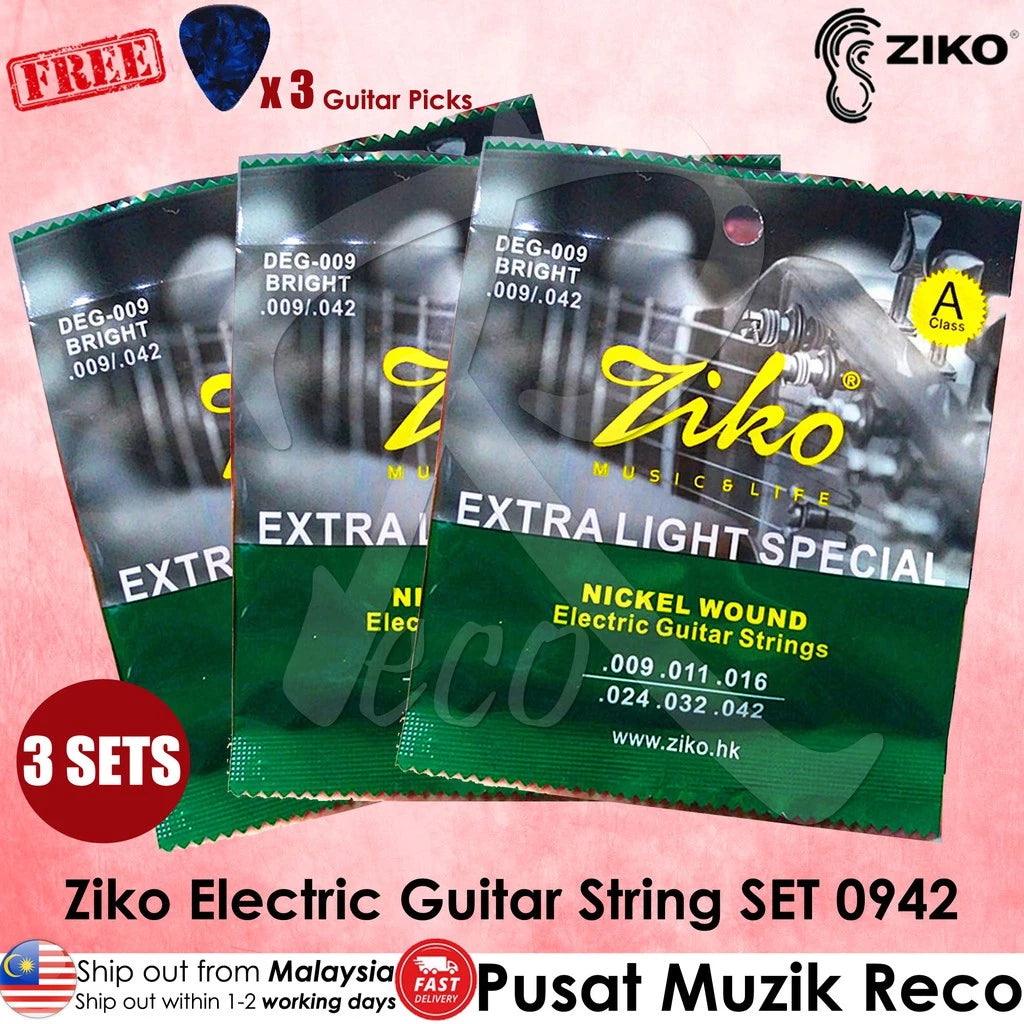 Ziko DEG009 Electric Guitar String 0942 Extra Light 【3 SETS FREE PICKS】- Reco Music Malaysia