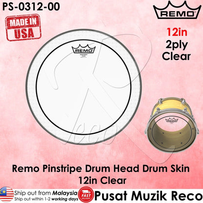 Remo PS-0312-00 Pinstripe 12in CLEAR Tom Drum Head Drum Skin - Reco Music Malaysia