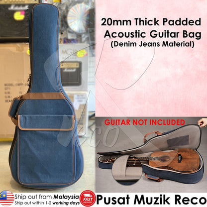 RM RAB200 20mm Denim Jeans Material Thick Padded Acoustic Guitar Bag with Neck Rest Double Shoulder Strap - Reco Music Malaysia