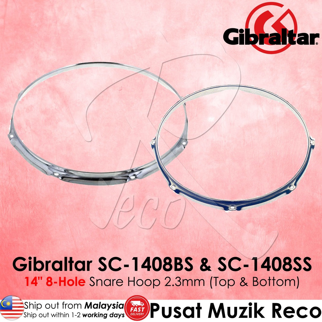 Gibraltar SC-1408BS SC-1408SS Batter Side Snare Side 14in 8 Lugs Snare Drum Steel Hoop - Reco Music Malaysia