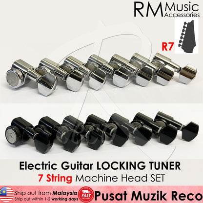 RM GF0048BK-R7 7 String Electric Guitar Locking Tuner Guitar Machine Head SET, Black - Reco Music Malaysia