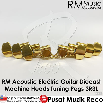 RM GF-1338-GD Acoustic Electric Guitar Machine Head SET Tuning Peg Tuner 3R3L , Gold - Reco Music Malaysia