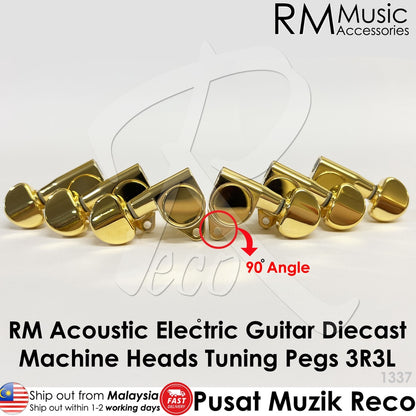 RM GF-1337-GD 90 Degree Angle Acoustic Electric Guitar Machine Head SET Tuning Peg Tuner 3R3L, Gold - Reco Music Malaysia