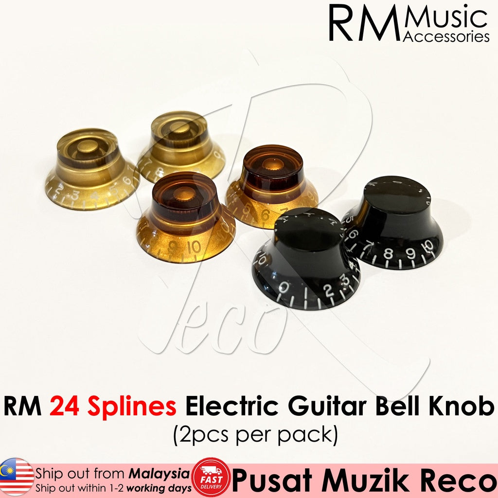 RM GF-0066BK24 24 Spline CTS LP Electric Guitar Bell Control Volume Tone Knobs, Black - Reco Music Malaysia