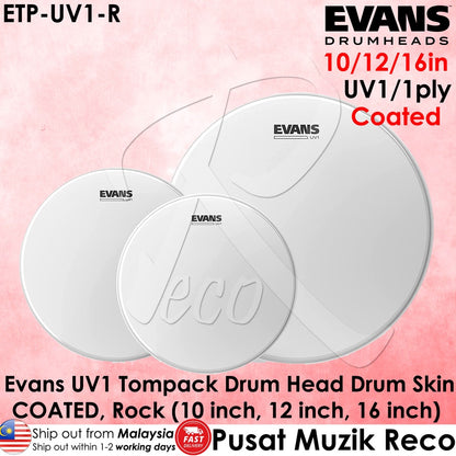 Evans ETP-UV1-R UV1 Coated Tompack 10in 12in 16in Coated Tom Drum Head Pack - Reco Music Malaysia