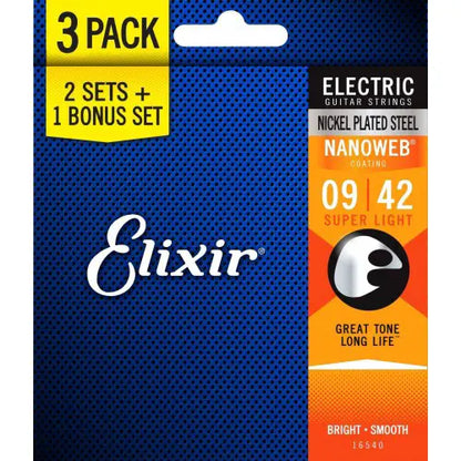 Elixir 16540 Nanoweb Coated Electric Guitar String 0942 Super Light , 3 Pack - Reco Music Malaysia