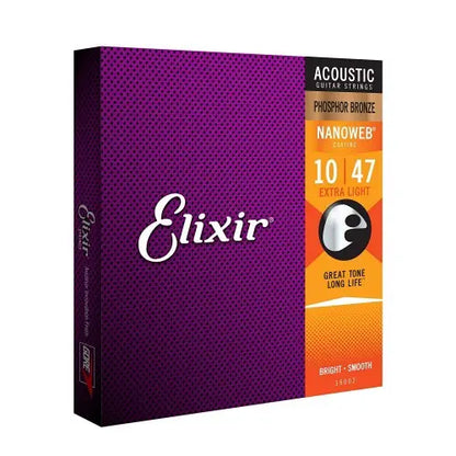 Elixir 16002 Nanoweb Phosphor Bronze Acoustic Guitar String 1047 Extra Light - Reco Music Malaysia